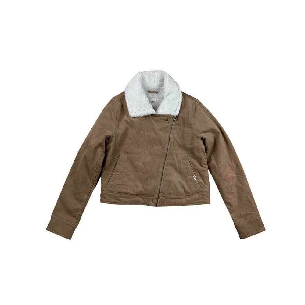 Vans VN0A3ZHXUOH Jacket Women's XS Brown Sherpa Lined Asymmetrical Zip APP910